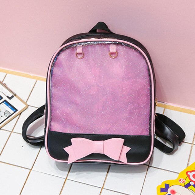 Women Leather Backpack School Bags For Teenager Girls Pink Bowknot Schoolbags Fashion Females Book Bag Bagpack Mochila feminina