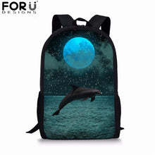 Load image into Gallery viewer, FORUDESIGNS Blue Dolphin Kids Backpack for Girls Sea Animal Print School Bag Set Children Daily Bagpack 3Pcs with Pencil Bag