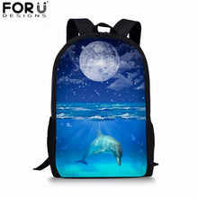 Load image into Gallery viewer, FORUDESIGNS Blue Dolphin Kids Backpack for Girls Sea Animal Print School Bag Set Children Daily Bagpack 3Pcs with Pencil Bag