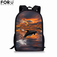 Load image into Gallery viewer, FORUDESIGNS Blue Dolphin Kids Backpack for Girls Sea Animal Print School Bag Set Children Daily Bagpack 3Pcs with Pencil Bag
