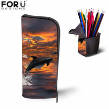 Load image into Gallery viewer, FORUDESIGNS Blue Dolphin Kids Backpack for Girls Sea Animal Print School Bag Set Children Daily Bagpack 3Pcs with Pencil Bag