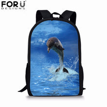 Load image into Gallery viewer, FORUDESIGNS Blue Dolphin Kids Backpack for Girls Sea Animal Print School Bag Set Children Daily Bagpack 3Pcs with Pencil Bag