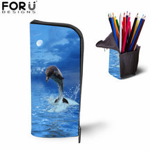 Load image into Gallery viewer, FORUDESIGNS Blue Dolphin Kids Backpack for Girls Sea Animal Print School Bag Set Children Daily Bagpack 3Pcs with Pencil Bag
