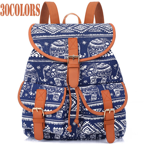 Sansarya New 2018 School Bag Bohemian Vintage Women Backpack Drawstring Printing Canvas Bagpack Sac a Dos Femme Rucksack Female