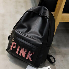 Load image into Gallery viewer, Women Leather Backpack Pink Letter Bolsas Mochila Feminina Large Girl Schoolbag Travel Bag School Backpacks Black Bagpack